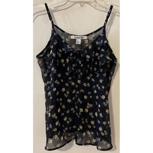Forever 21 Womens Medium Blue Sleeveless Vneck Floral Blouse! A2498